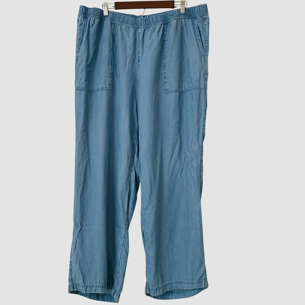 J.Jill Denim Pants Women 2X Light Blue Tencel Wide Leg Lightweight Elastic Waist